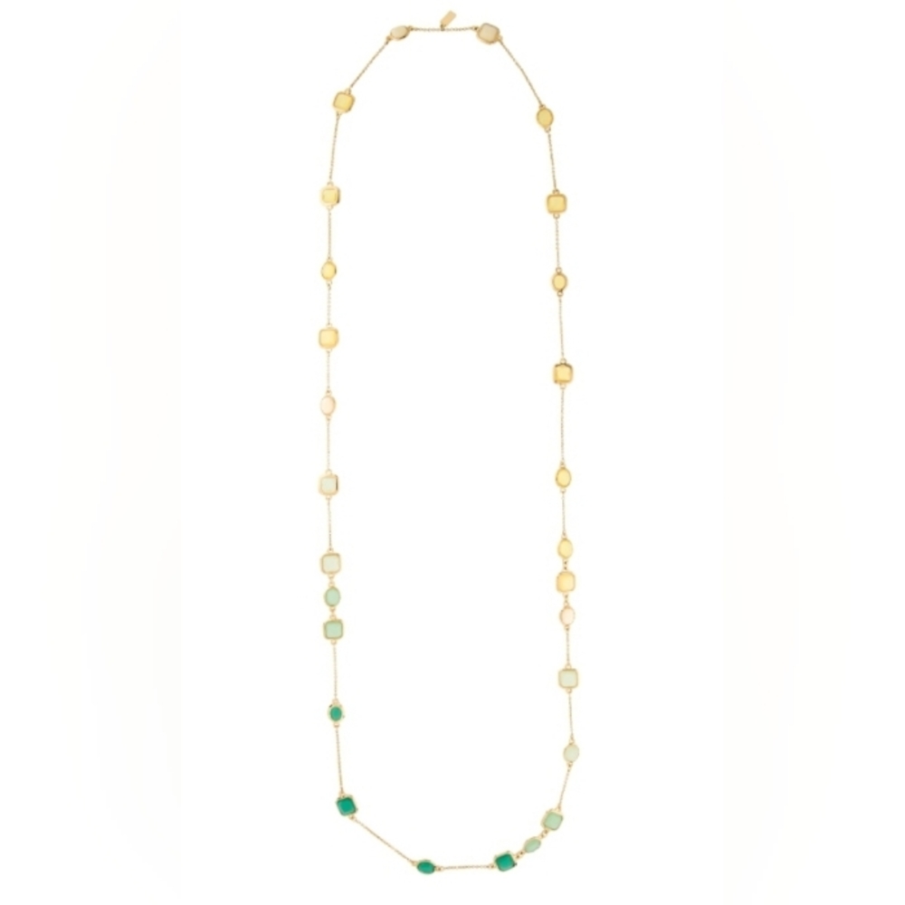 NWT $128 Kate Spade Gold Tone Coated Confetti 45" Long Station Necklace Green